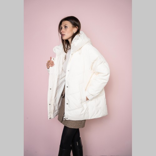 Куртка Elena store, с капюшоном, белого цвета, средней длины Es-9372