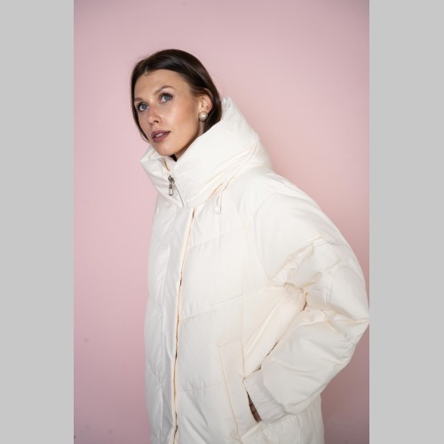 Куртка Elena store, с капюшоном, белого цвета, средней длины Es-9372