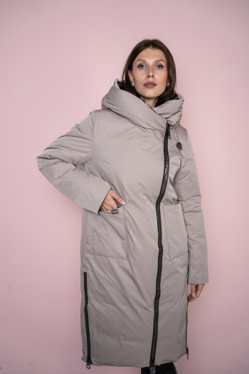 Пальто Elena store, с капюшоном, бежевого  цвета, удлиненной длинны Es-9082-2