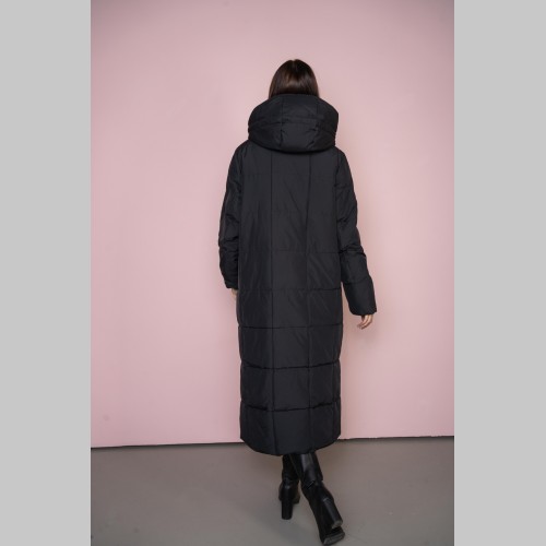 Пальто Elena store, с капюшоном, чёрного цвета, длинной длинны Es-9301