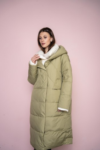 Пальто Elena store, с капюшоном, оливкового цвета, удлиненной длинны Es-9386
