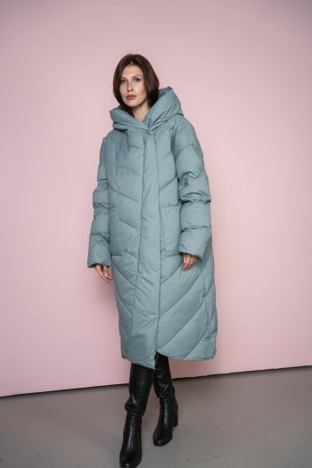 Пальто Elena store, с капюшоном, мятного цвета, длинной длинны Es-9786
