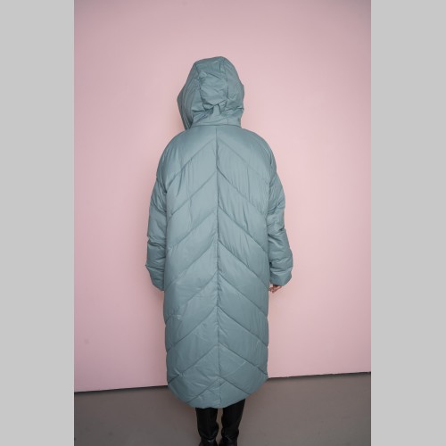 Пальто Elena store, с капюшоном, мятного цвета, длинной длинны Es-9786