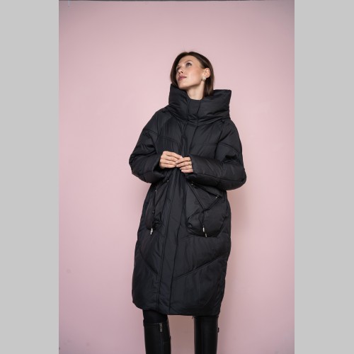 Куртка Elena store, с капюшоном, чёрного цвета, удлиненной длины Es-9390
