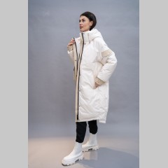 Куртка Elena store c капюшоном, молочного цвета, удлиненная 9855