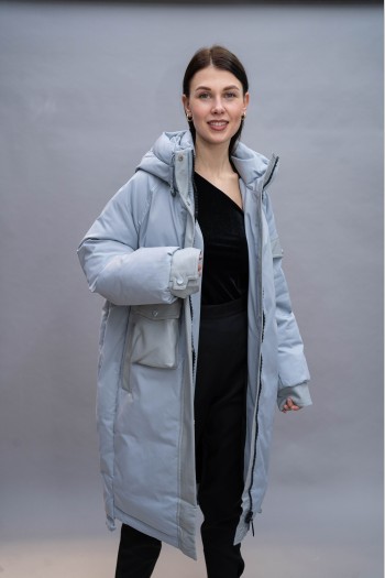 Куртка Elena store, с капюшоном, голубого цвета, удлиненной длины 9855-2