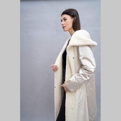 Пальто Elena store, с капюшоном, белого цвета, удлиненной длины 185-1