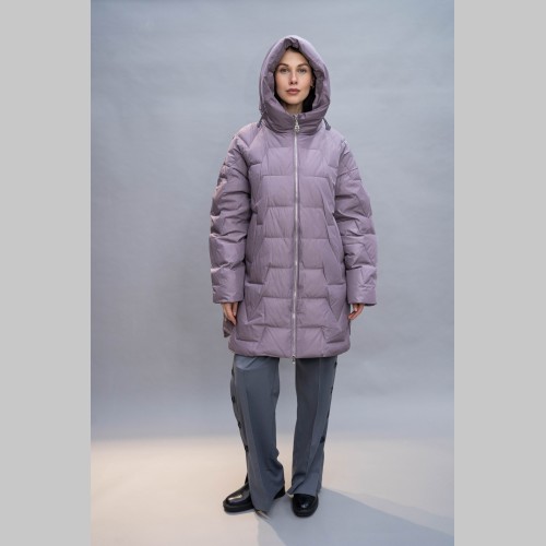 Куртка Elena store, с капюшоном, лилового цвета, средней длины Es-9860-3