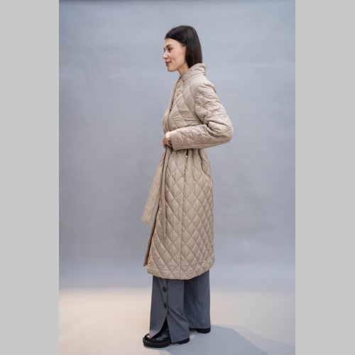 Куртка Elena store приталенного фасона, удлиненной длинны, бежевого цвета, 5008