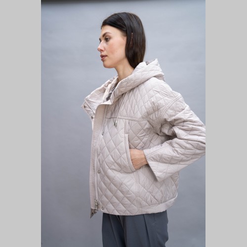 Куртка Elena store прямого кроя, короткой длинны с капюшоном бежевого цвета 3188