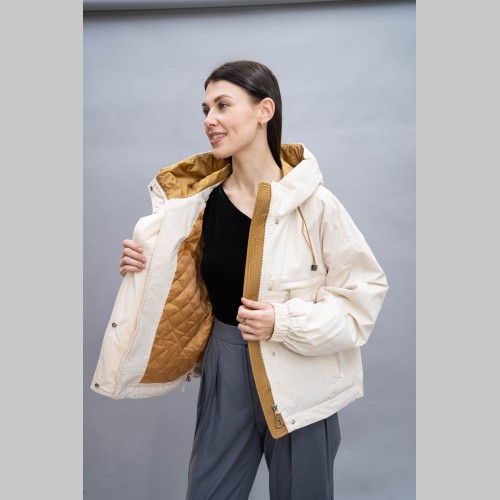 Куртка Elena store прямого фасона, короткой длинны, ванильного цвета, 24709