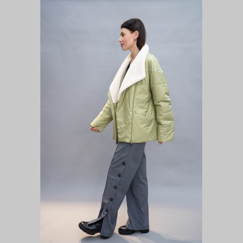 Куртка Elena store прямого фасона, укороченной длинны, оливкового цвета, 9619