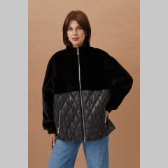 Женская шуба от Elena store из экомеха норки и нейлона, укороченная с воротником стойка, чёрного цвета М-24.34