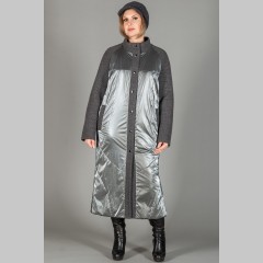 Пальто Рикко прямого фасона, длинное, серое, PR-3926