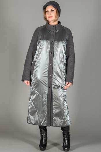 Пальто Рикко прямого фасона, длинное, серое, PR-3926