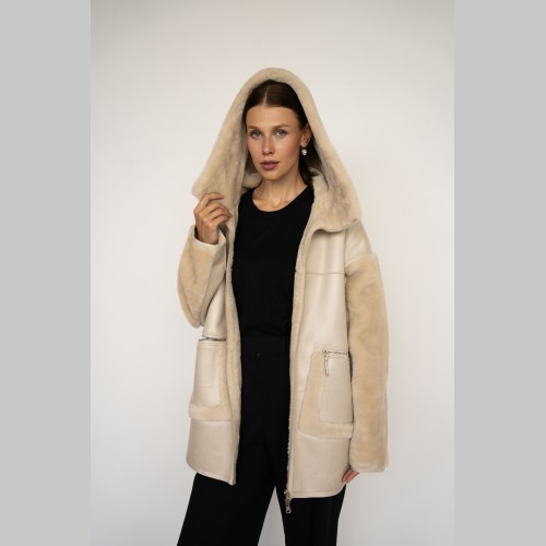 Эко куртка Elena store, с капюшоном средней длинны, двухсторонняя Es-2890