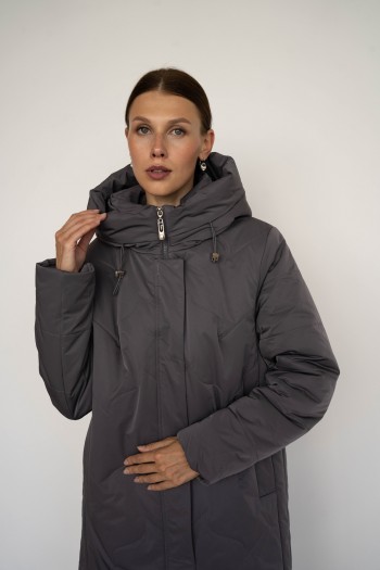 Куртка удлинённая Elena store , с капюшоном ES-908