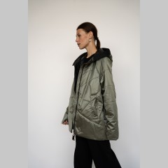 Куртка средней длины , с капюшоном,  цвета хаки, Es-603