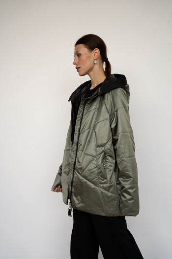 Куртка средней длины , с капюшоном,  цвета хаки, Es-603