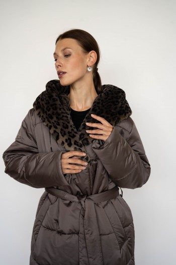 Куртка удлиненная Electra style, с капюшоном отделаным эко леопардом ES-2631