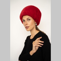 Шапка Elena store, кубанка из эко норки, красного цвета, ES-1508-20