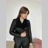 Куртка Elena store  из натуральной кожи приталенного фасона, короткая, чёрная, Косуха