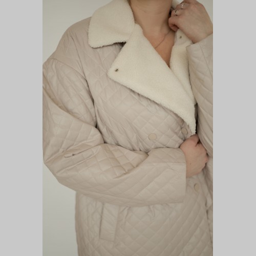 Куртка Elena store прямого фасона, средней длины,  бежевая, 2367
