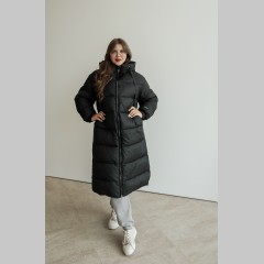 Женская куртка прямого фасона, длинная, чёрная, 212-254
