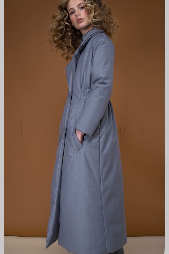 Пальто Фризман приталенного фасона, длинное, голубое, 310wm