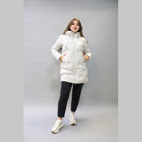 Женская куртка прямого фасона, средней длины, бежевая, 22109